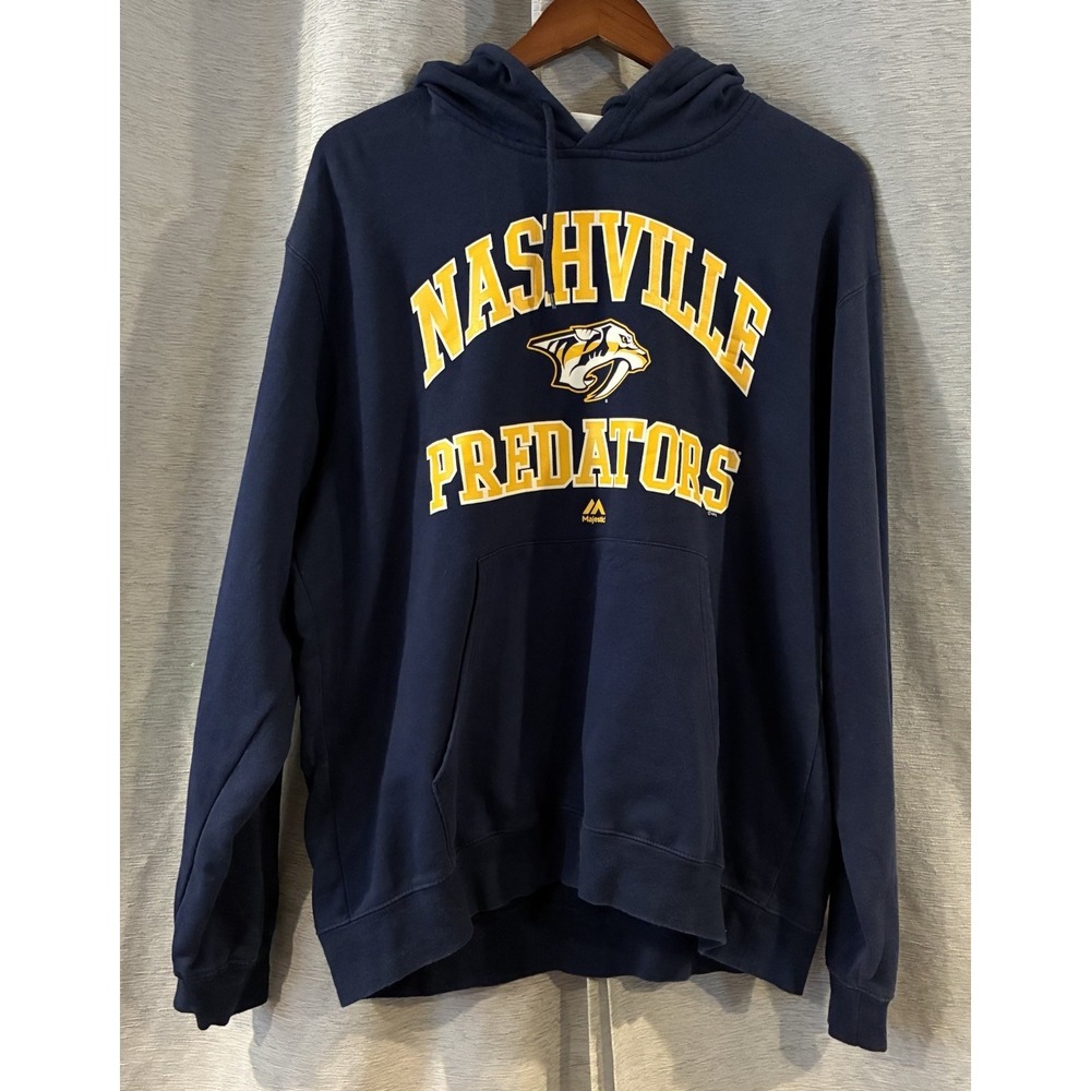 NHL Nashville Predators Hoodie Mens Large Embroidered Logo Majestic Navy Gold